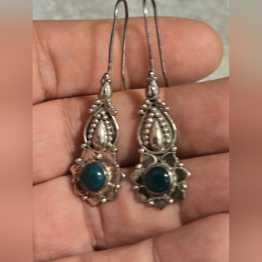 Vintage Sterling Silver and Green Dangle Earrings